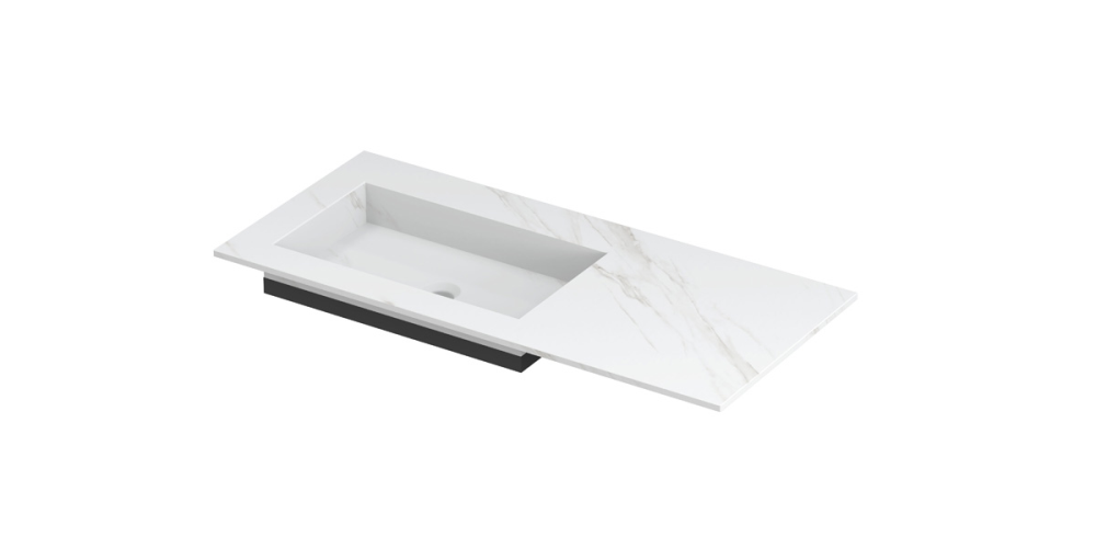 INK® Post wastafel in keramische slab met envelop bodem wasbak links zonder kraangat 100x45x1cm, calacatta mat