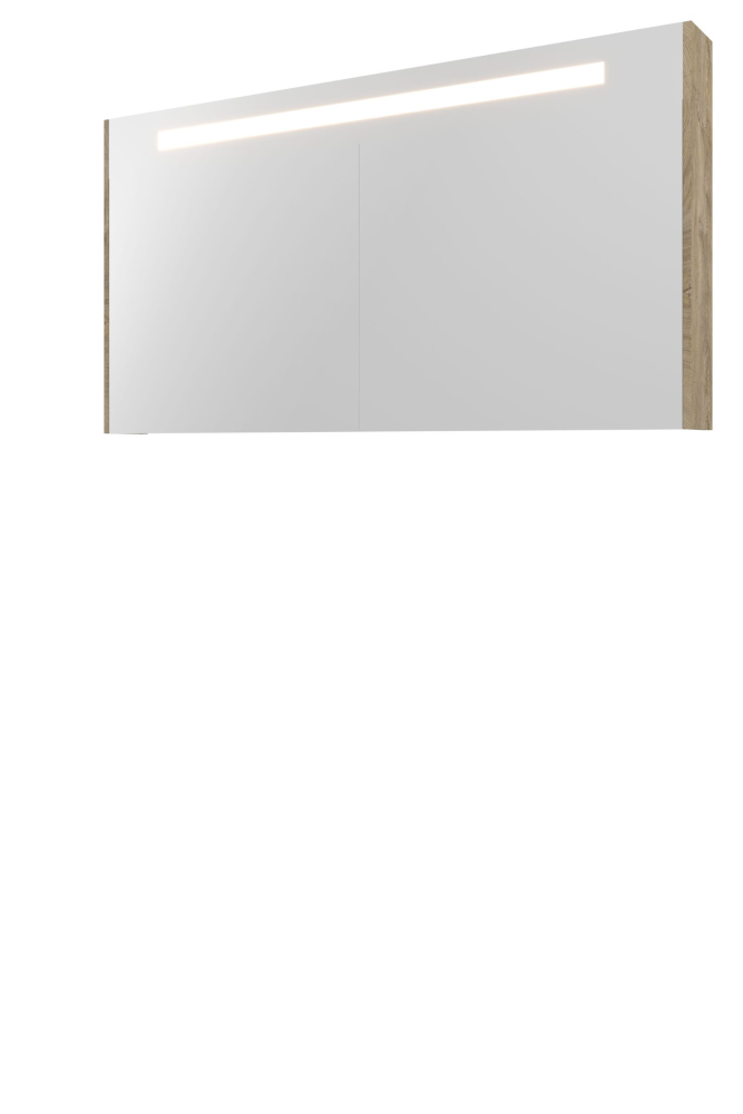 Proline Premium spiegelkast met spiegels aan binnen- en buitenzijde geïntegreerde LED-verlichting en 3 deuren 140 x 60 x 14 cm raw oak