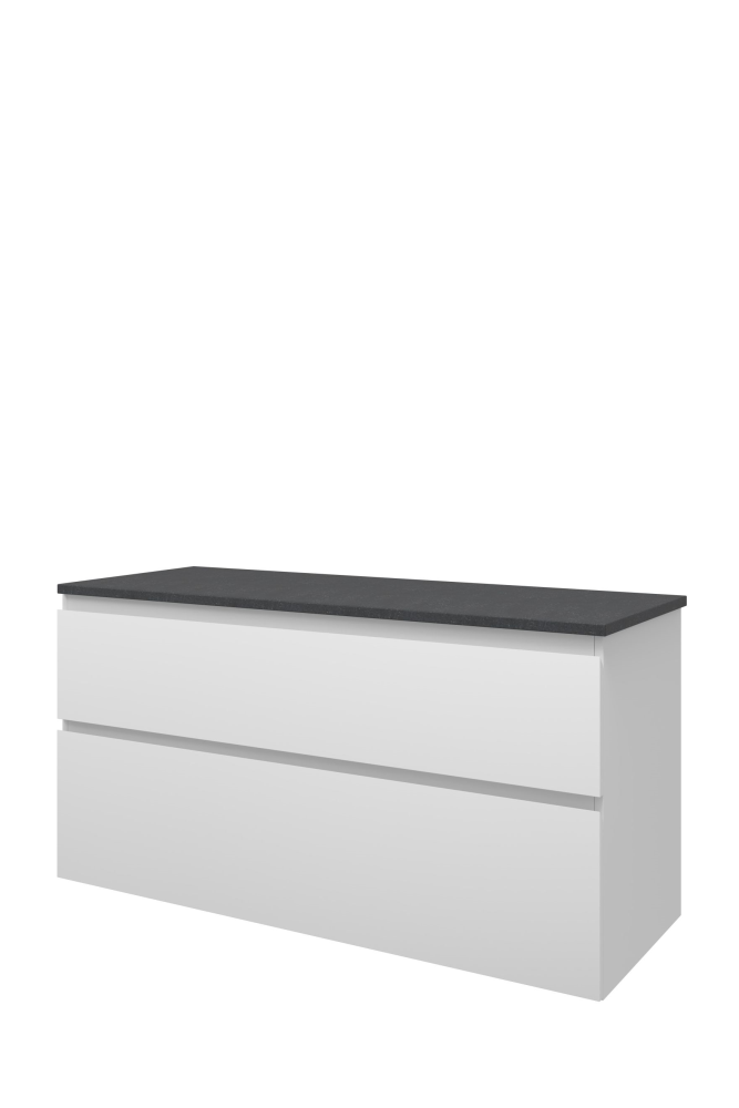Proline Top wastafelonderkast met 2 laden asymmetrisch en afdekplaat hardsteen 120 x 46 x 60 cm, mat wit