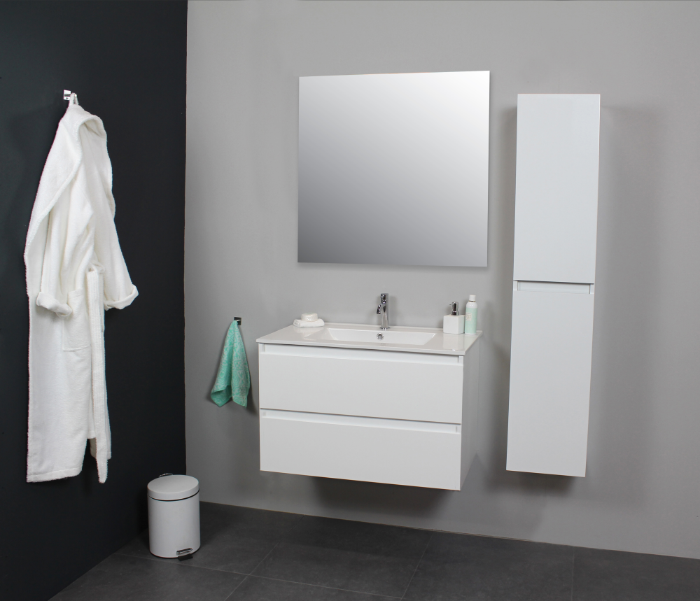 Regn Online flatpack onderkast met porseleinen wastafel 1 kraangat met spiegel 80x55x46cm hoogglans wit