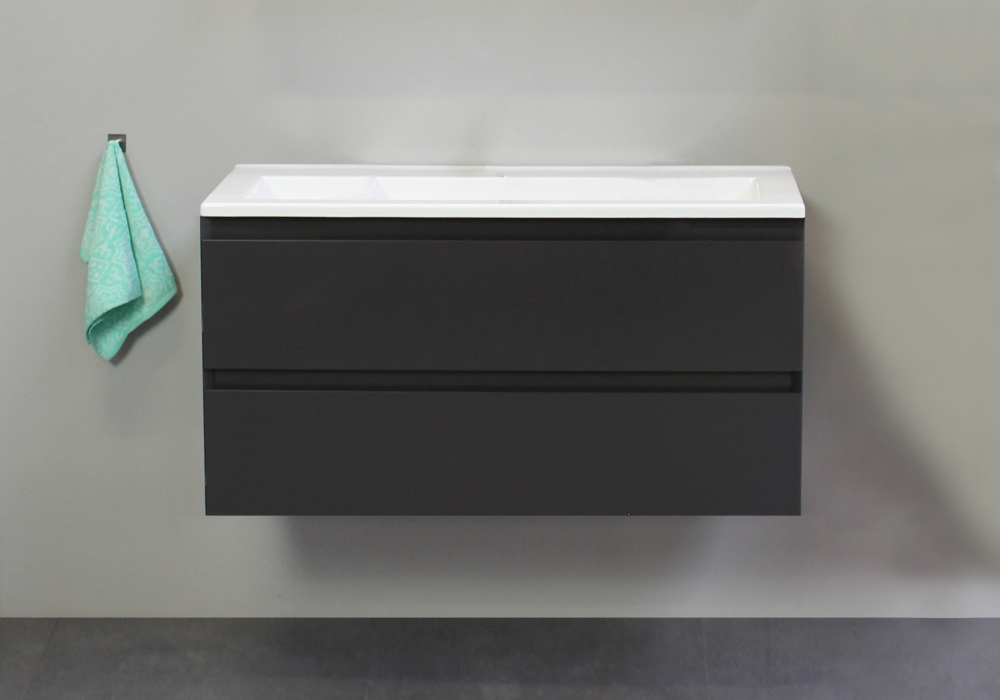 Regn Online onderkast met acryl wastafel zonder kraangaten met 2 deurs spiegelkast grijs 100x55x46cm mat antraciet