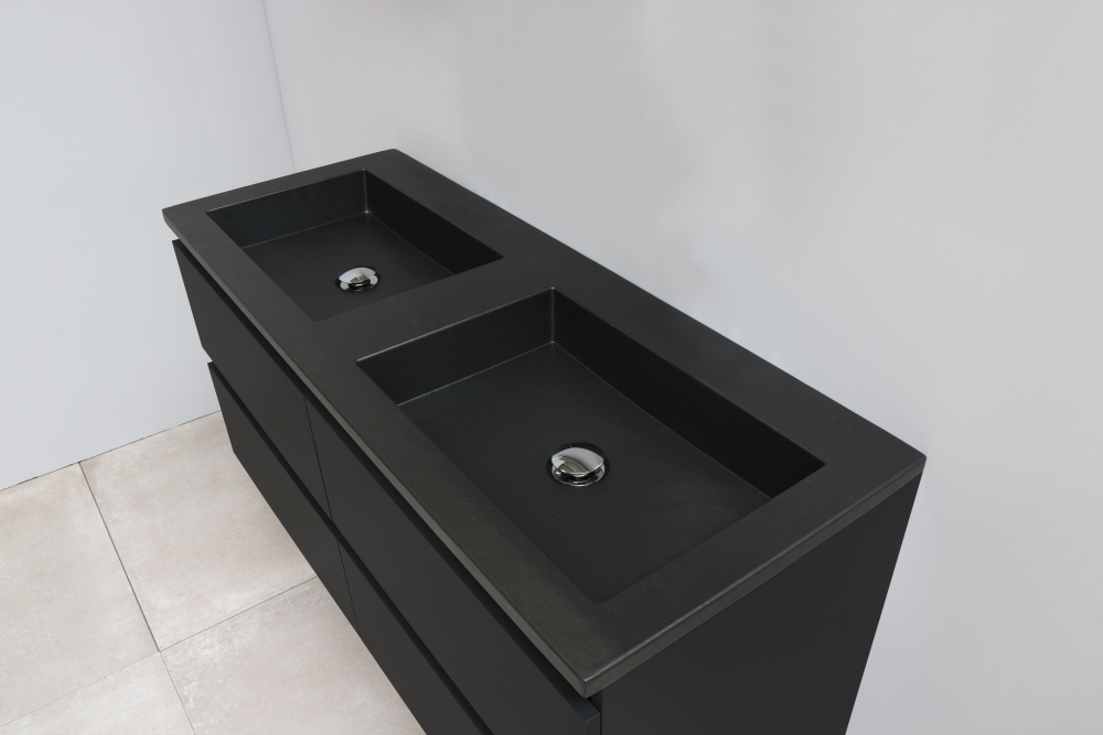 Regn Online onderkast met acryl wastafel slate structuur zonder kraangaten met 2 deurs spiegelkast grijs 120x55x46cm mat zwart
