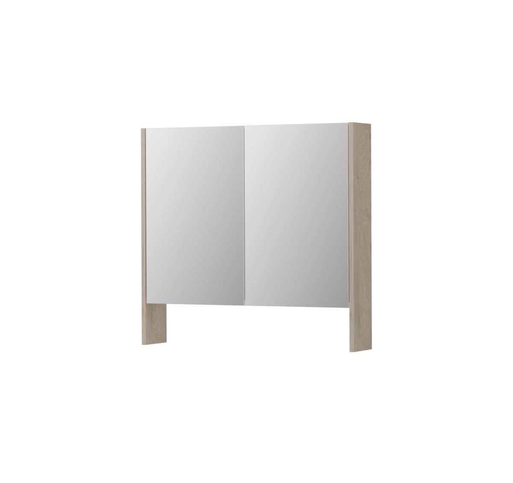 INK SPK3 spiegelkast met 2 dubbel gespiegelde deuren, open planchet, stopcontact en schakelaar 80 x 