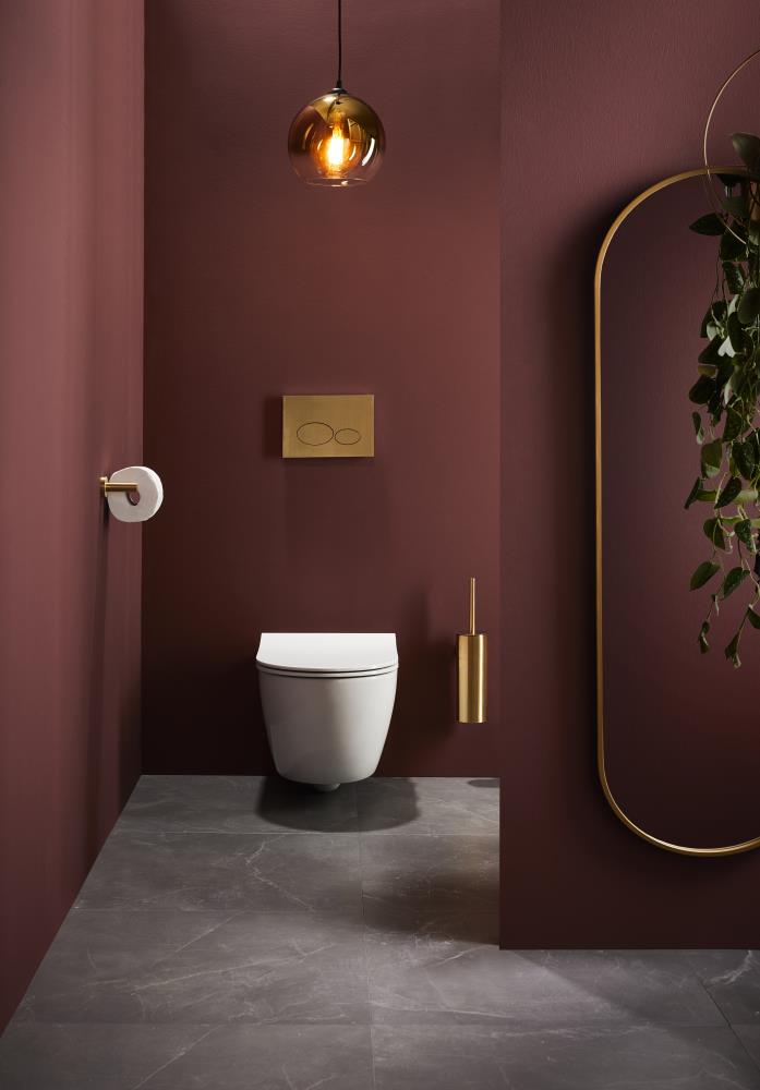 Regn toiletaccessoireset met toiletrolhouder toiletborstel handdoekhaak en bedieningsplaat geborsteld goud