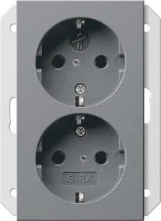 GIRA Standaard 55 2-voudig kunststof wandcontactdoos met randaarde en kinderbeveiliging antraciet