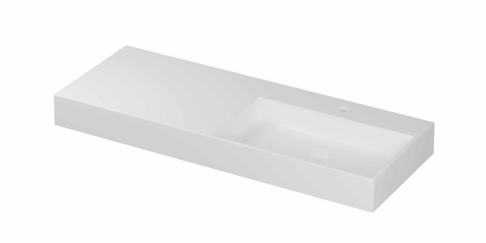 INK® United porseleinen wastafel rechts met 1 kraangat, porseleinen click-plug en verborgen overloop systeem 120 x 45 x 11 cm, mat wit