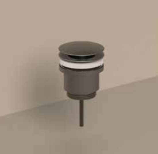 IVY Bond fonteinset: fonteinkraan met gebogen uitloop model S 19,4 cm en always open plug, geborsteld metal black PVD